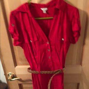 Guess Red Button-Down Dress with Belt
